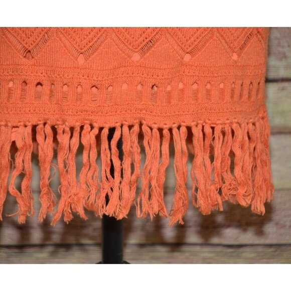 Trina Turk Size XS Orange Crochet & Fringe Mini Dress Lined Bodycon Boho Fall - Picture 6 of 12